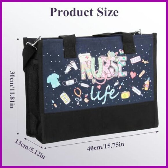 Large Waterproof Nurse Tote Bag with Pockets & Zipper for Work Travel - Picture 4 of 8